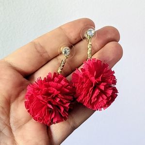 LOFT Hot Pink Pom Pom Earrings - Like New
